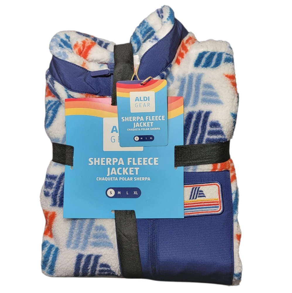 NWT Aldi Gear Sherpa Full Zip Fleece Jacket Water Repellent Chest Pocket Unisex